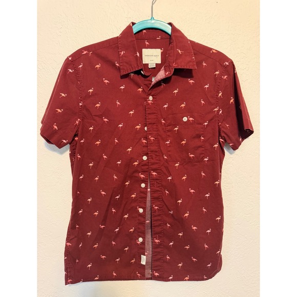 American Eagle Outfitters Other - American Eagle Flex Men Shirt XS Flamingos Button Up Dark Red Stretch Valentine‎